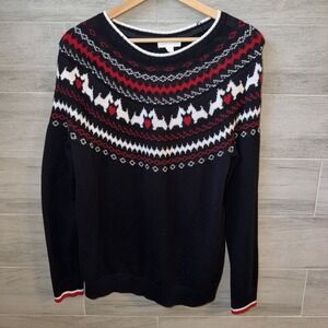 Charter Club Women's Christmas Scottie Dog Sweater Size Petite Large Black Red